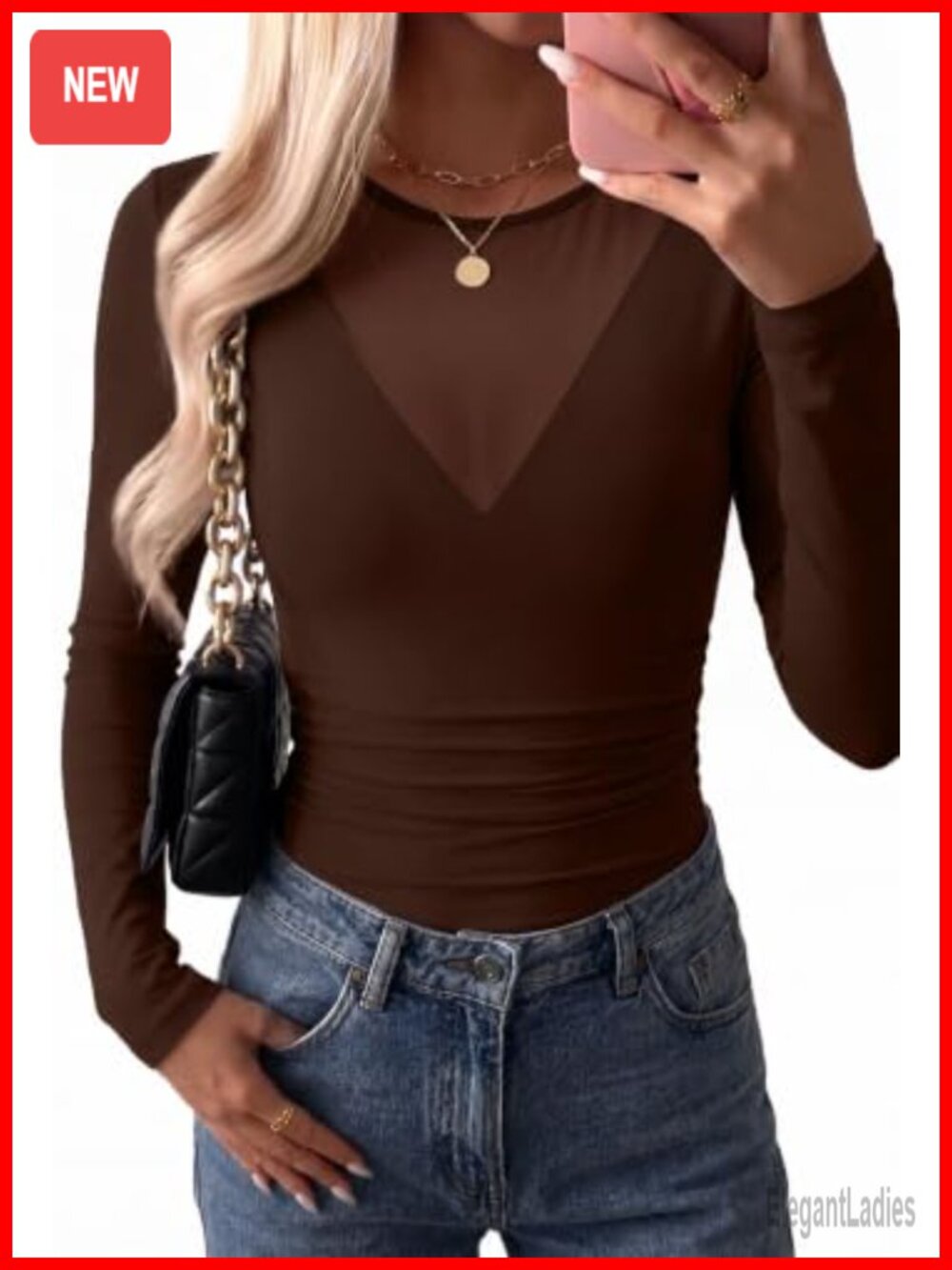 Women's Mesh Long Sleeve Top Polyester Spandex Fitted V-Neck Bodysuit